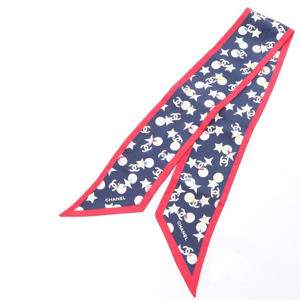 CHANEL Coco Mark Silk Scarf for Women, Navy/Multicolor - Picture 5 of 5